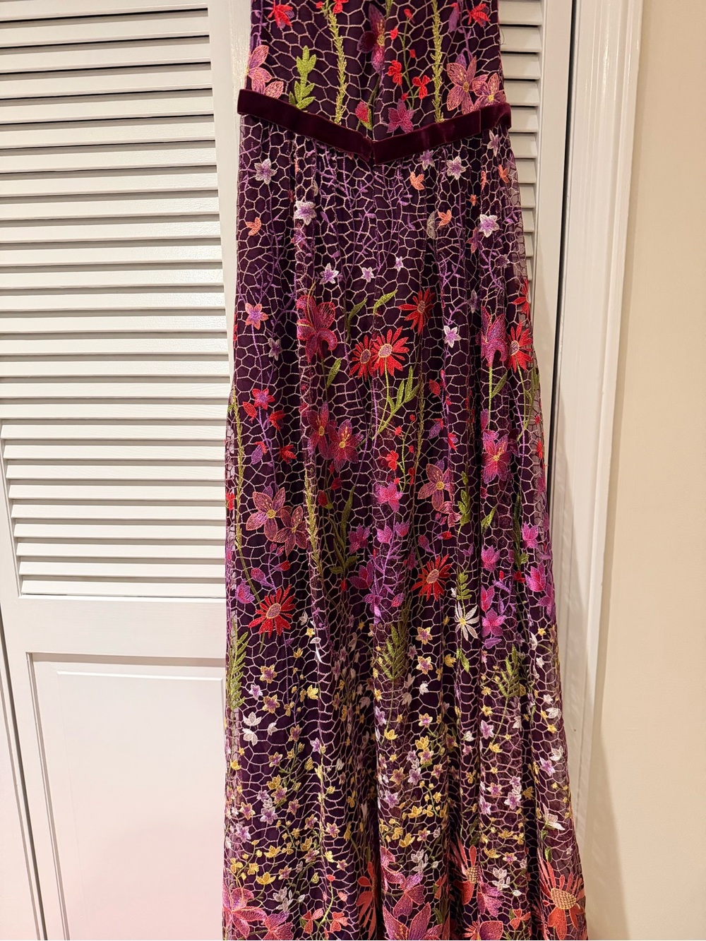 Marchesa Notte Floral Embroidered Purple Strapless Dress - Picture 4 of 7